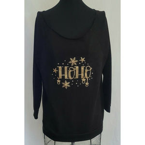 t shirt christmas black gold glitter ho ho sz m forever together 3/4 sleeve